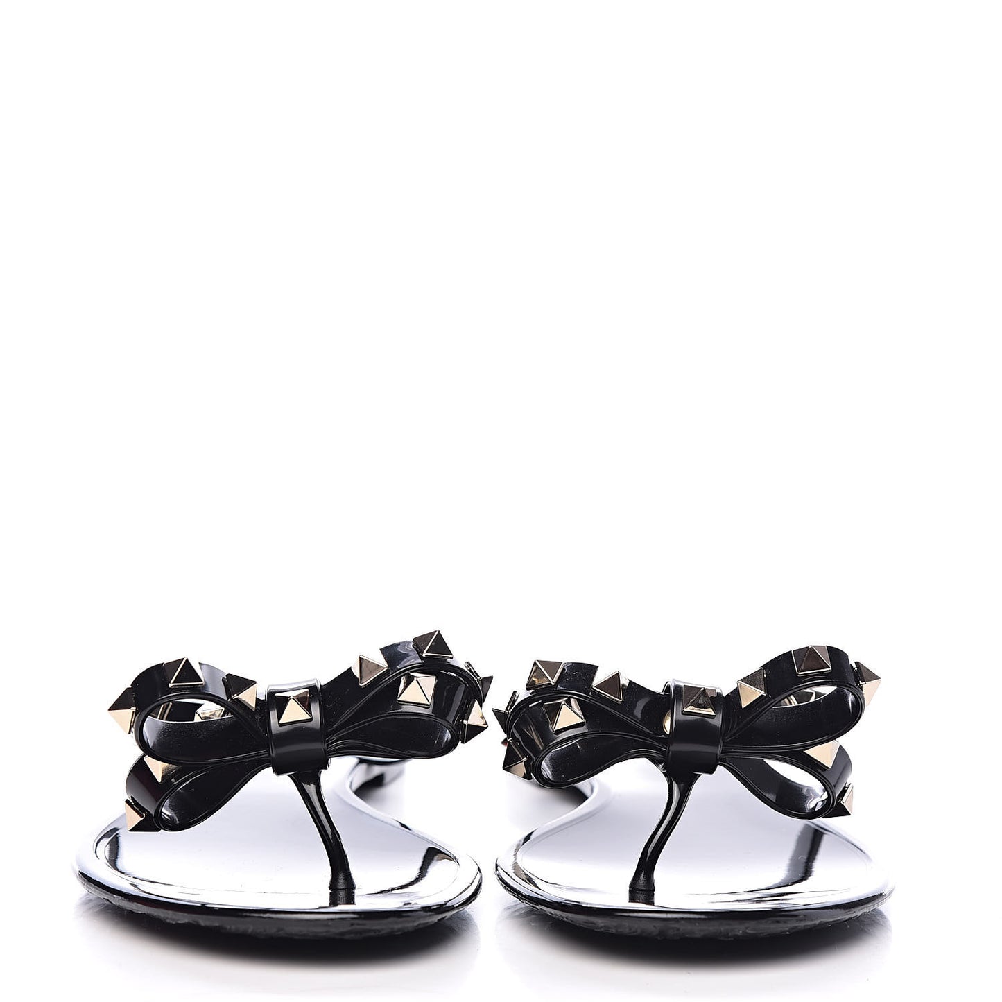 PVC Jelly Rockstud Bow Thong Sandals 40 Black