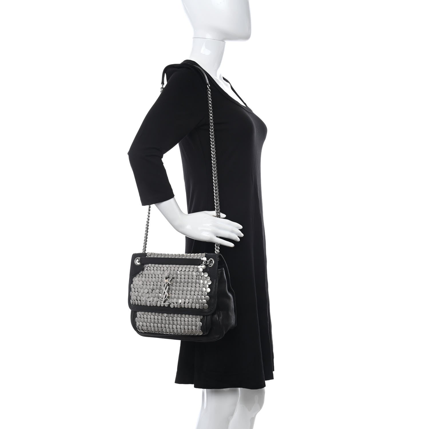 Saint Laurent Calfskin Monogram Armature Medium Niki Chain Satchel Black 2 of 13