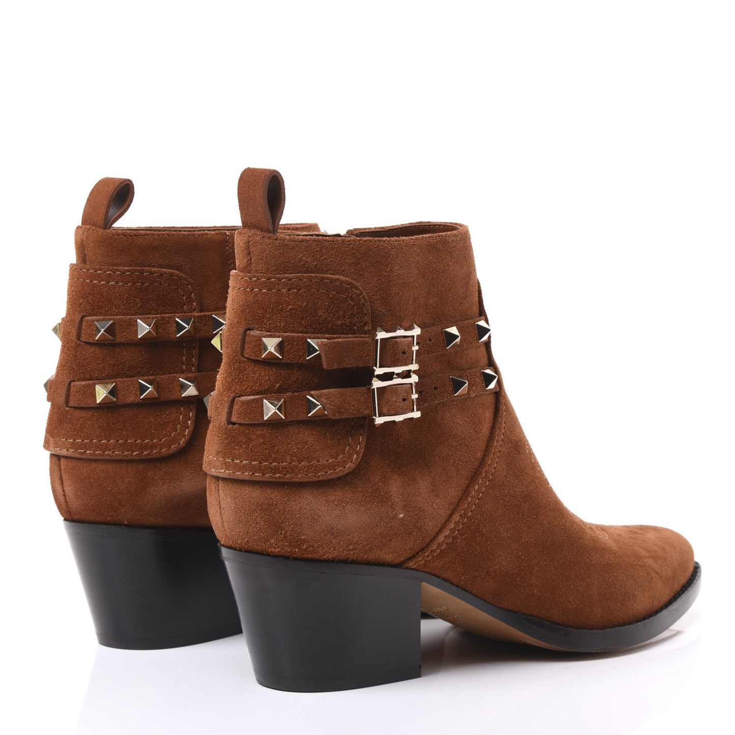 Suede Rockstud Double Buckle 50mm Cowboy Ankle Boots 38.5 Selleria
