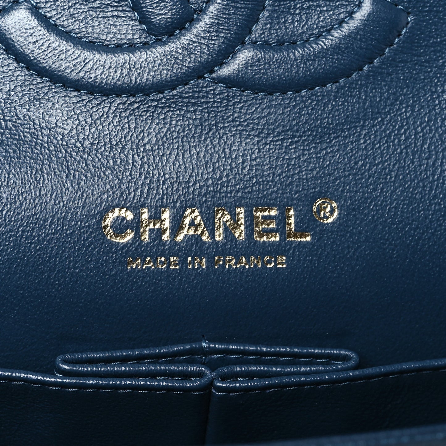 Iridescent Caviar Quilted Medium Double Flap Dark Blue