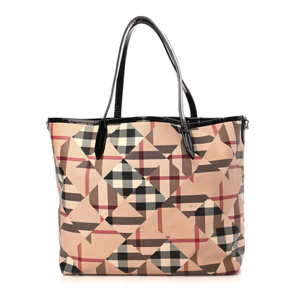 Burberry Patent Trim Patchwork Check Tote Black 1 of 14