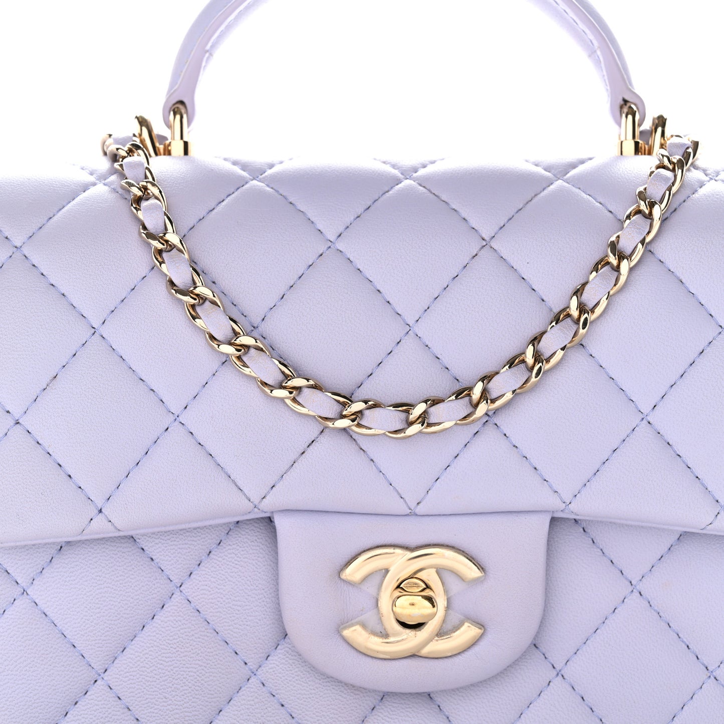 Lambskin Quilted Mini Top Handle Rectangular Flap Light Purple