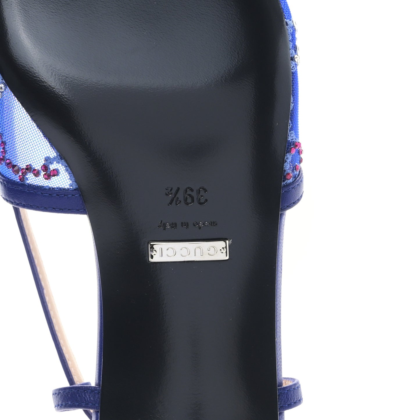 Tela Retino Nappa Charlotte Crystal GG Monogram Square G 35mm Slingback Pumps 39.5 Splash Net Blue Witch