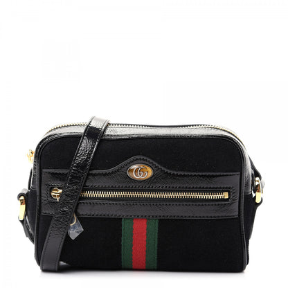 Gucci Suede Patent Web Mini Ophidia Shoulder Bag Black 1 of 9