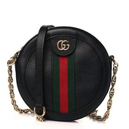 Gucci Grained Calfskin Web Mini Ophidia Round Shoulder Bag Black 1 of 10