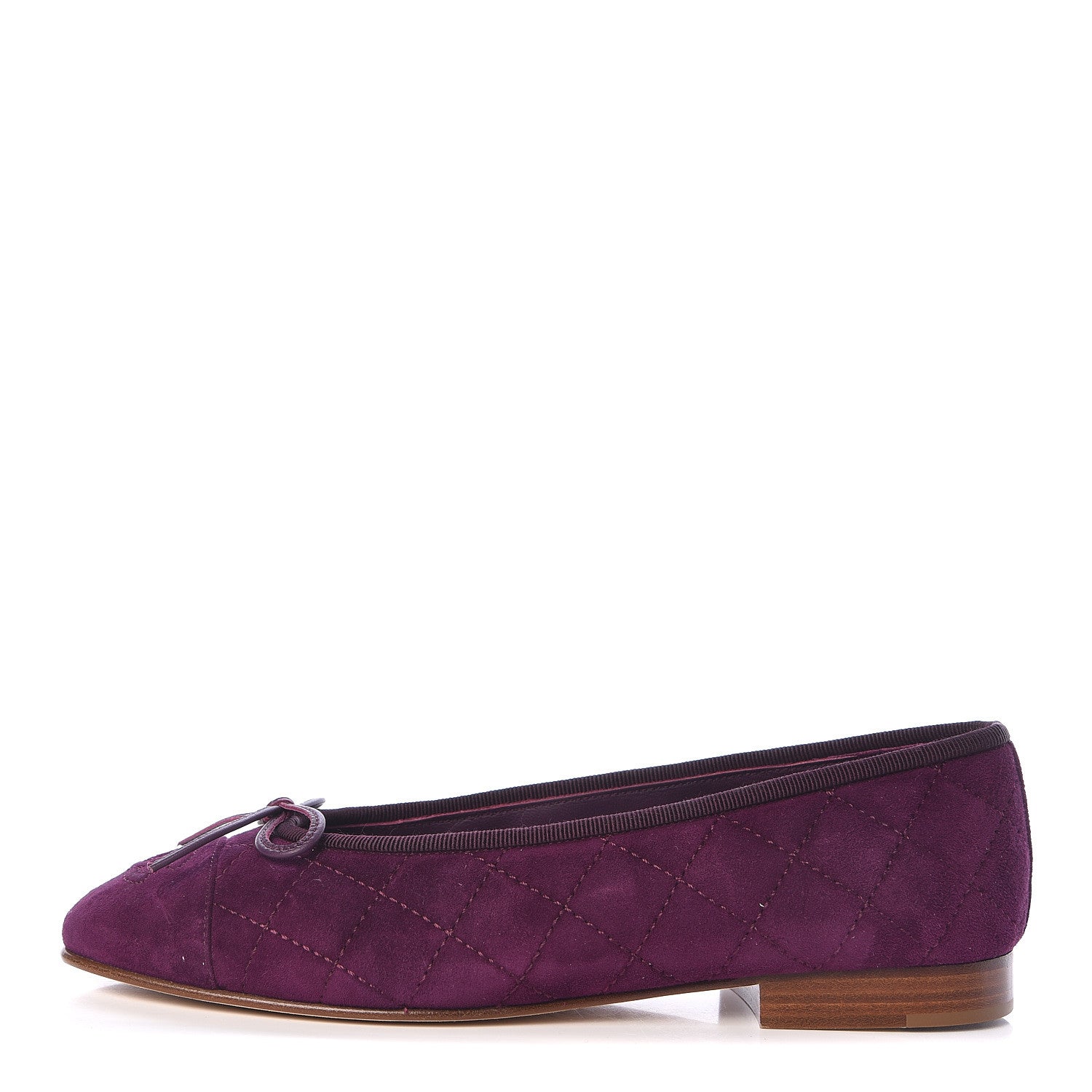 Chanel Suede Calfskin Quilted Cap Toe CC Ballerina Flats 36 Purple 1 of 9
