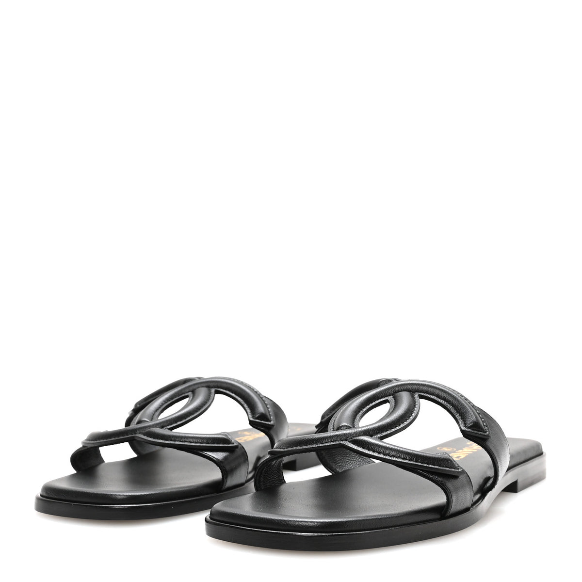 Lambskin CC Cut Out Mules Sandals 36 Black