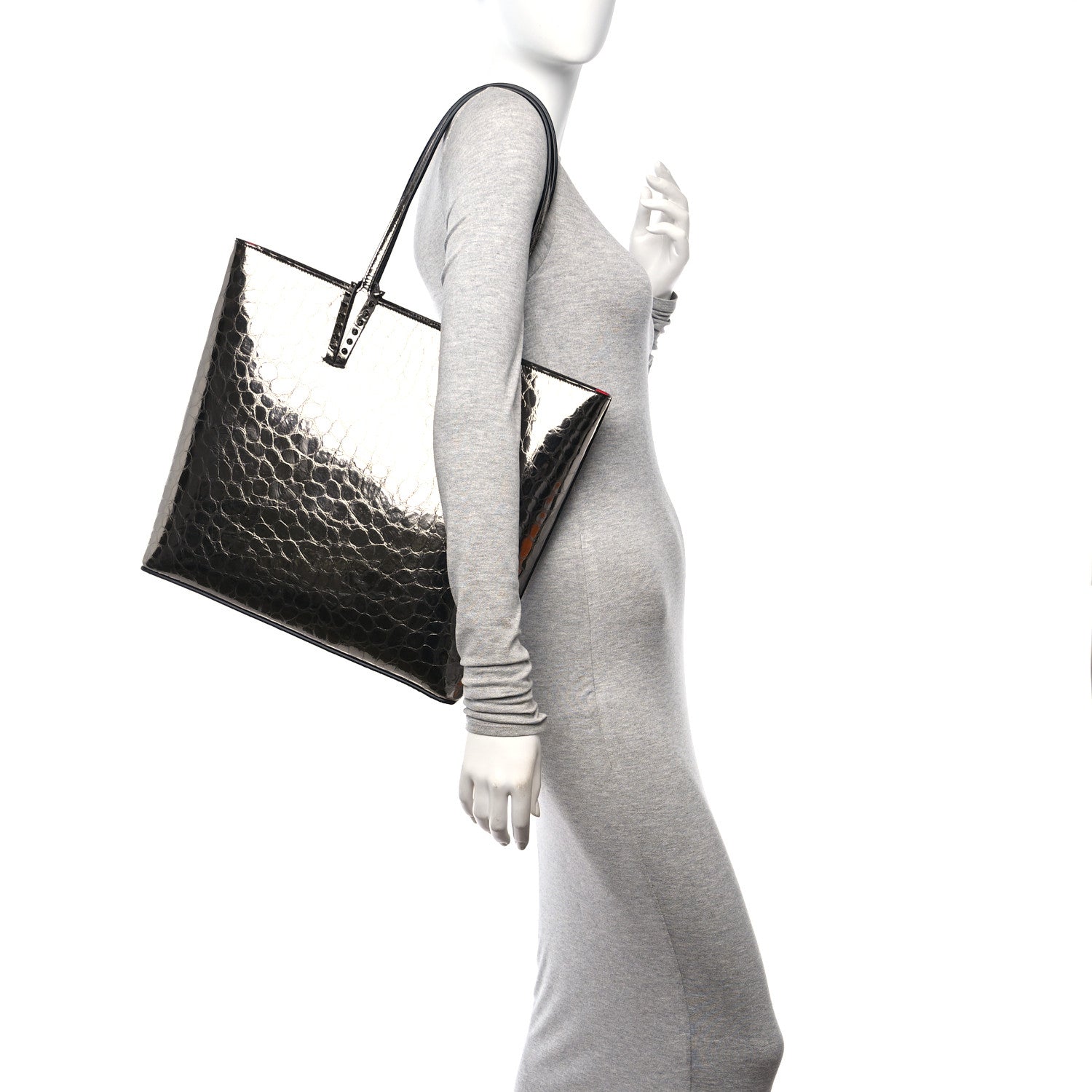 Christian Louboutin Metallic Crocodile Embossed Spikes East West Cabata Tote Antracite 2 of 10