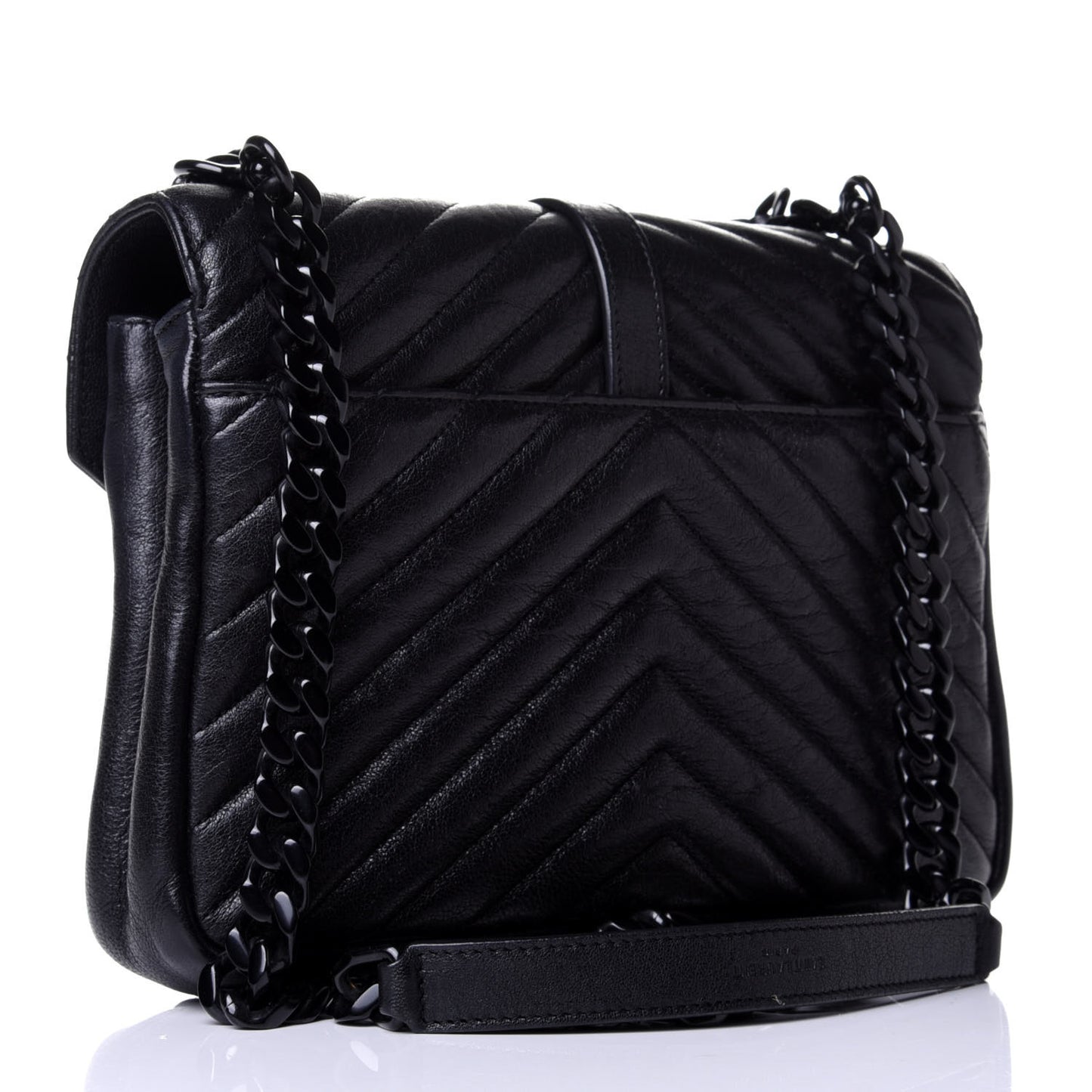 Sheepskin Matelasse Chevron Monogram Monochrome Medium College Bag Black