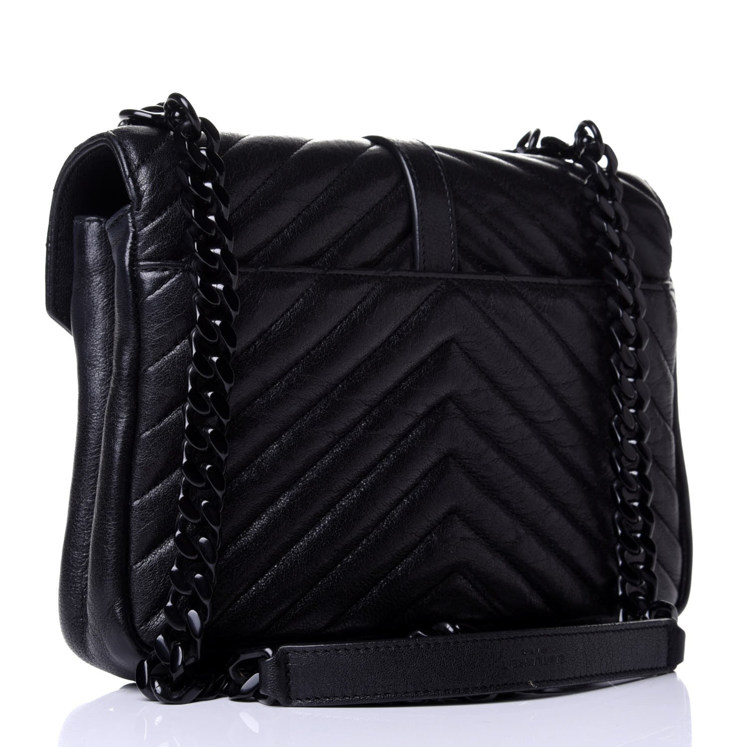 Saint Laurent Sheepskin Matelasse Chevron Monogram Monochrome Medium College Bag Black 2 of 5