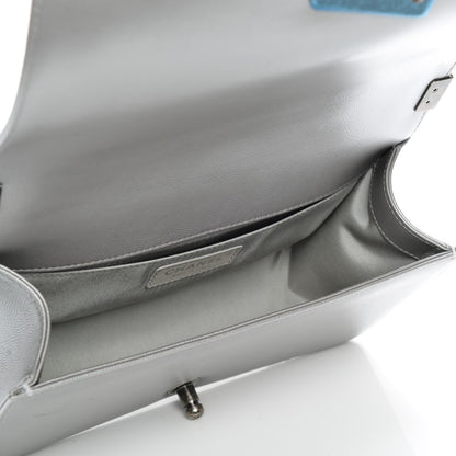 Chanel Metallic Caviar Chevron Medium Boy Flap Silver 5 of 7