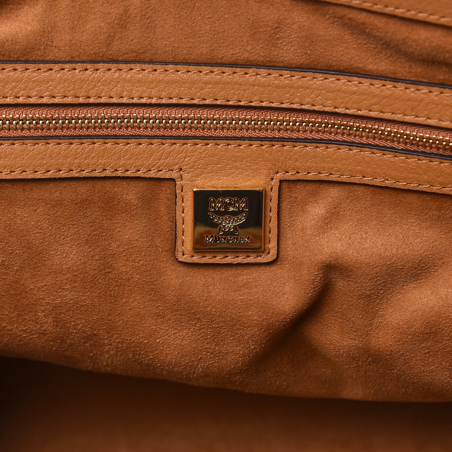 MCM Visetos Studded Medium Boston Satchel Cognac 6 of 10