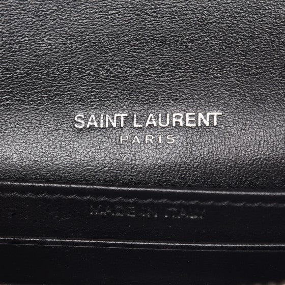 Saint Laurent Calfskin Crocodile Embossed Monogram Sunset Chain Wallet Black 6 of 7