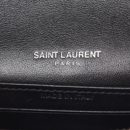 Saint Laurent Calfskin Crocodile Embossed Monogram Sunset Chain Wallet Black 6 of 7