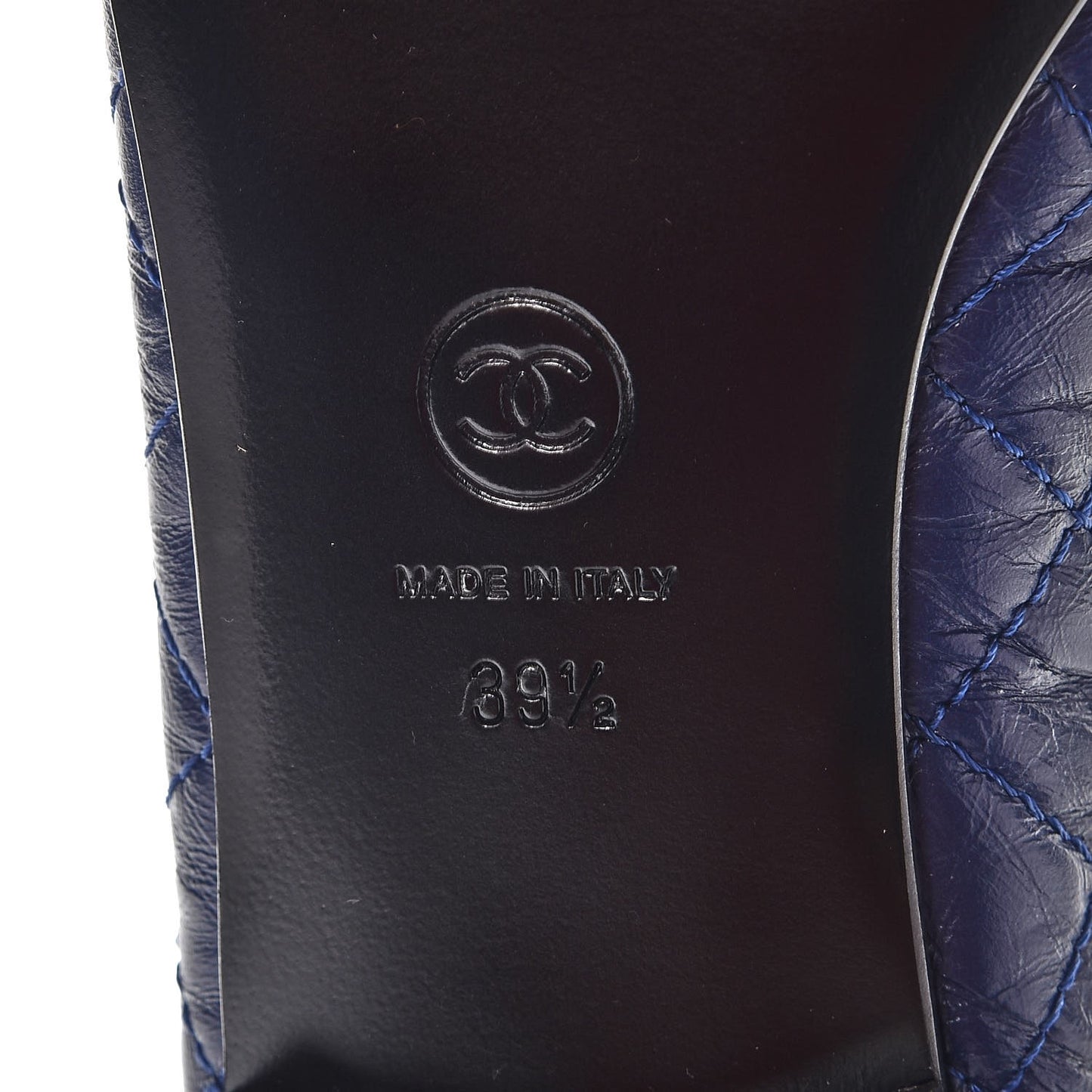 Aged Calfskin Quilted Cap Toe Ballerina Flats 39.5 Navy