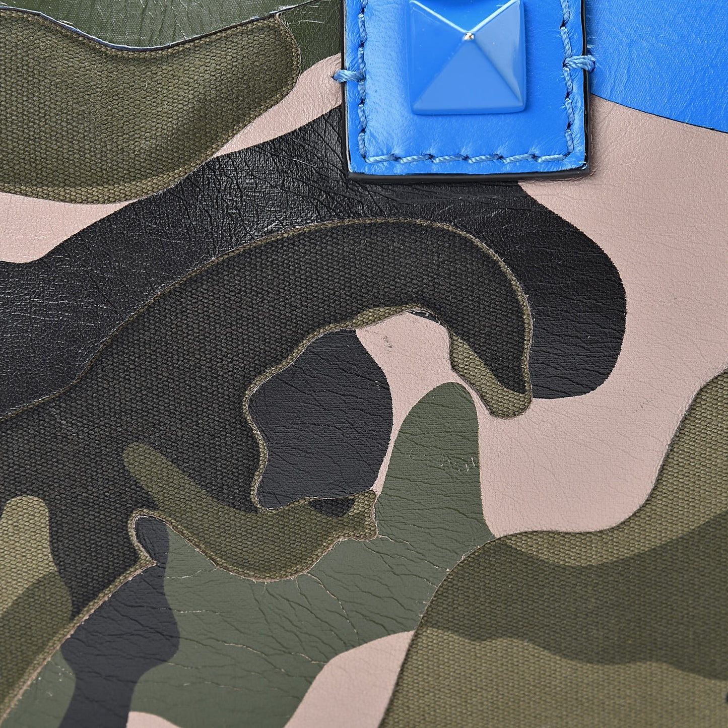 Nappa Canvas Camouflage Medium Glam Lock Rockstud Flap Blue Fluo