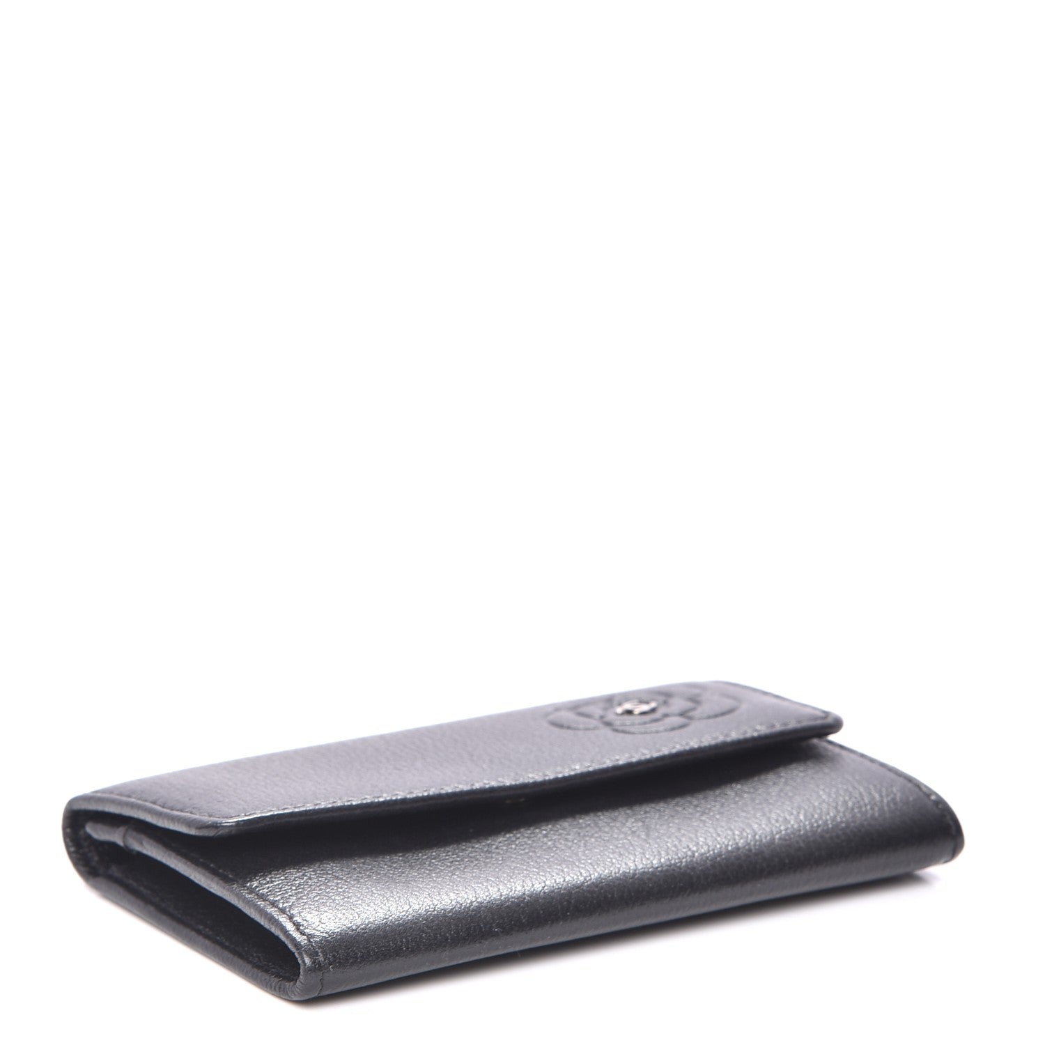 Chanel Goatskin Embossed Camellia Flap Card Holder Black 4 of 9