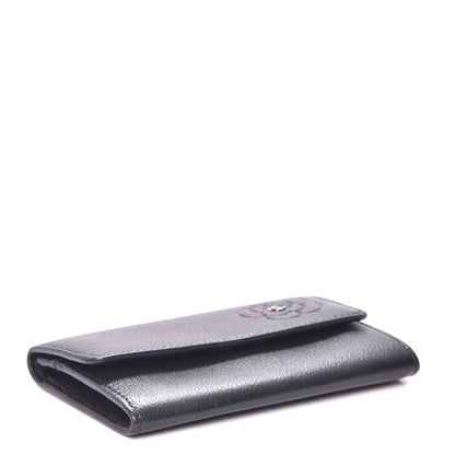 Chanel Goatskin Embossed Camellia Flap Card Holder Black 4 of 9