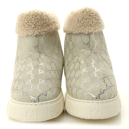 Gucci Suede Shearling Monogram Womens Prestige Booties 40 Grey Silver 2 of 9