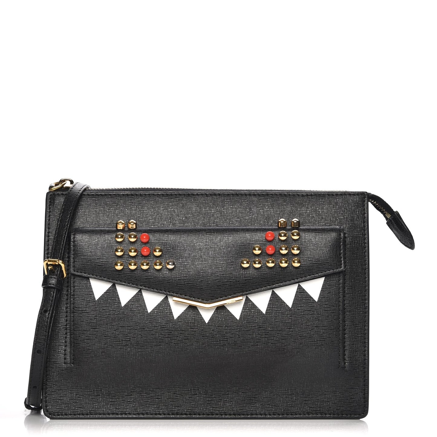 Vitello Elite Studded Monster Crossbody Bag Black