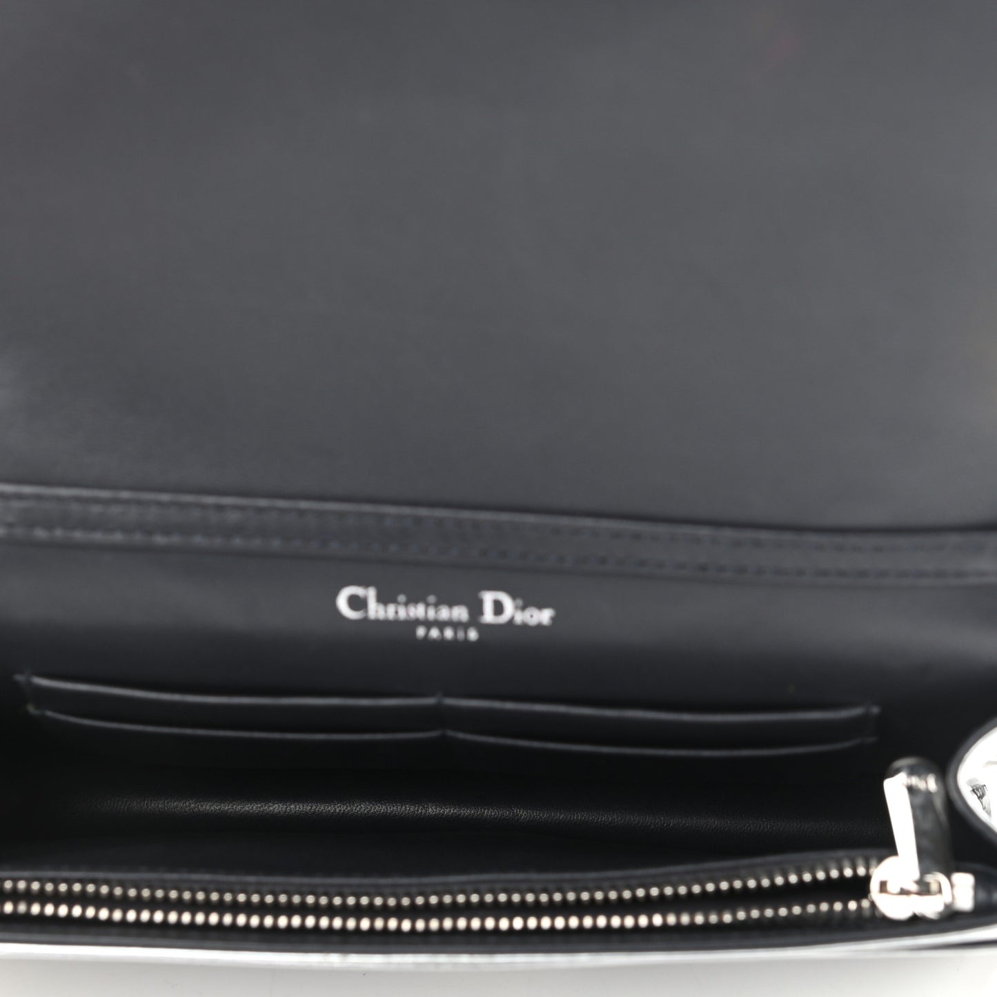 Metallic Patent Micro-Cannage Diorama Wallet on Chain Pouch Silver