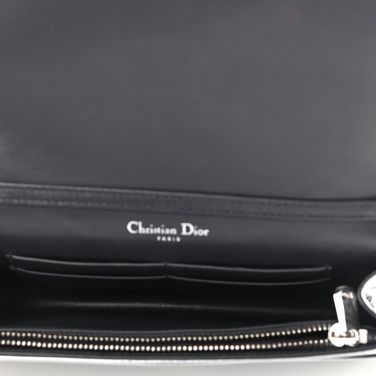Christian Dior Metallic Patent Micro-Cannage Diorama Wallet on Chain Pouch Silver 5 of 13