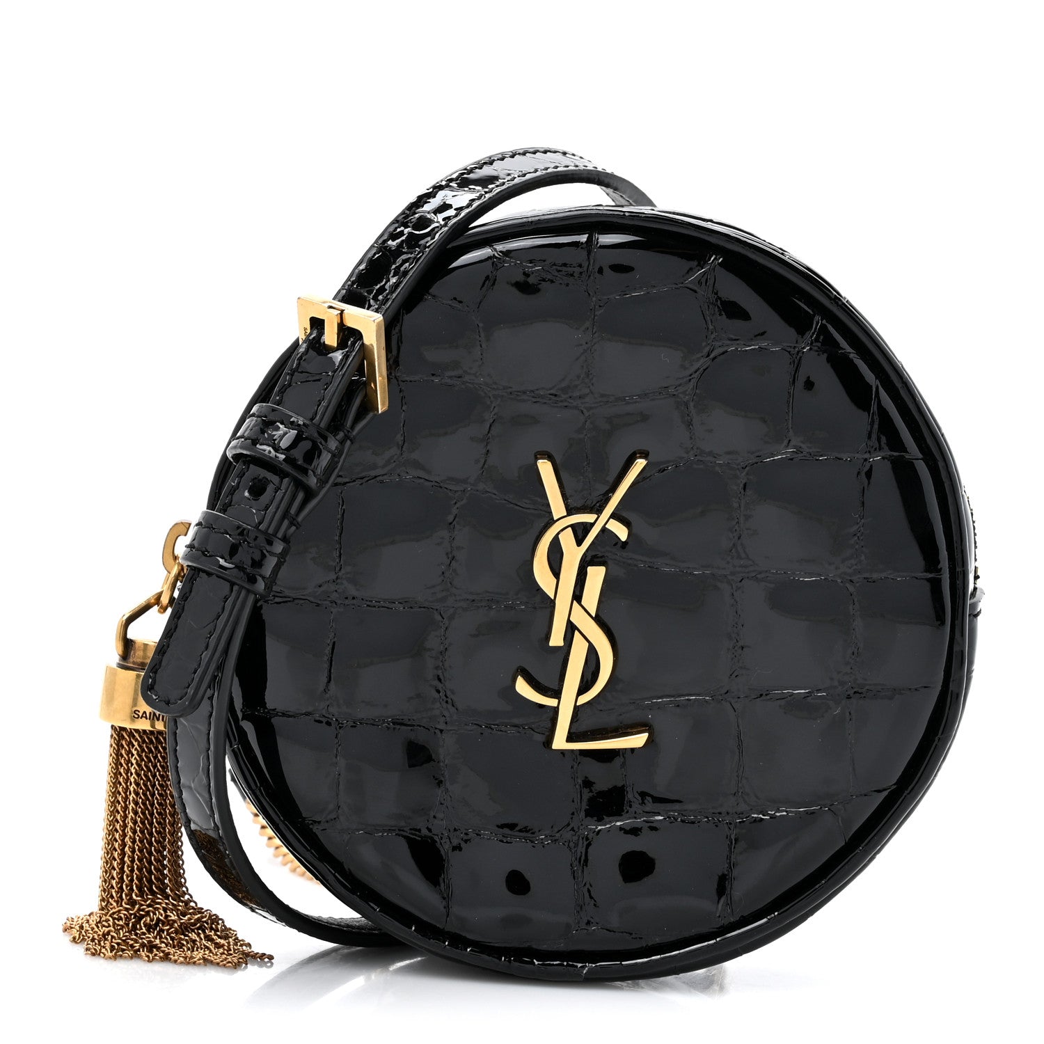 Saint Laurent Patent Crocodile Embossed Round Belt Bag Black 1 of 11