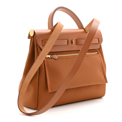 Hermes Military Toile Vache Hunter Herbag Zip Retourne 31 PM Fauve 4 of 12