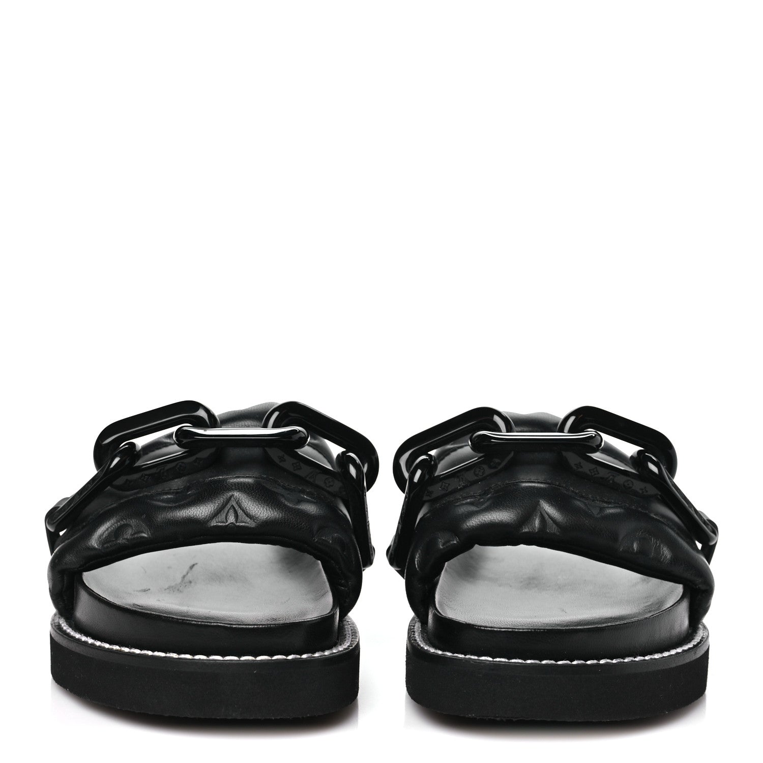 Louis Vuitton Calfskin Embossed Monogram Sunset Flat Comfort Mule 37 Black 3 of 9