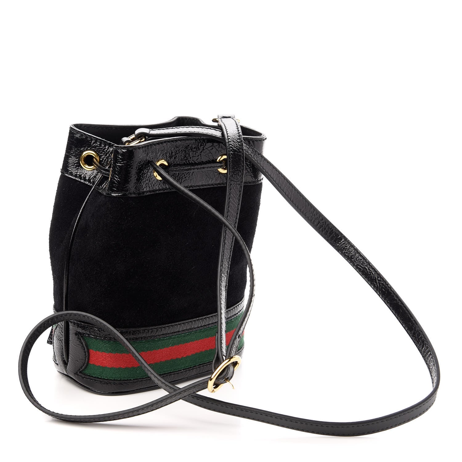 Gucci Suede Patent Web Mini Ophidia Bucket Bag Black 3 of 10