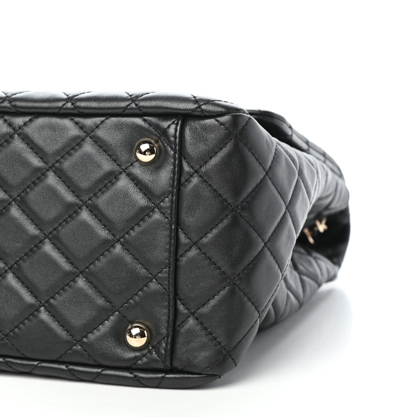 Metallized Calfskin Quilted XXL Travel Flap Bag Black