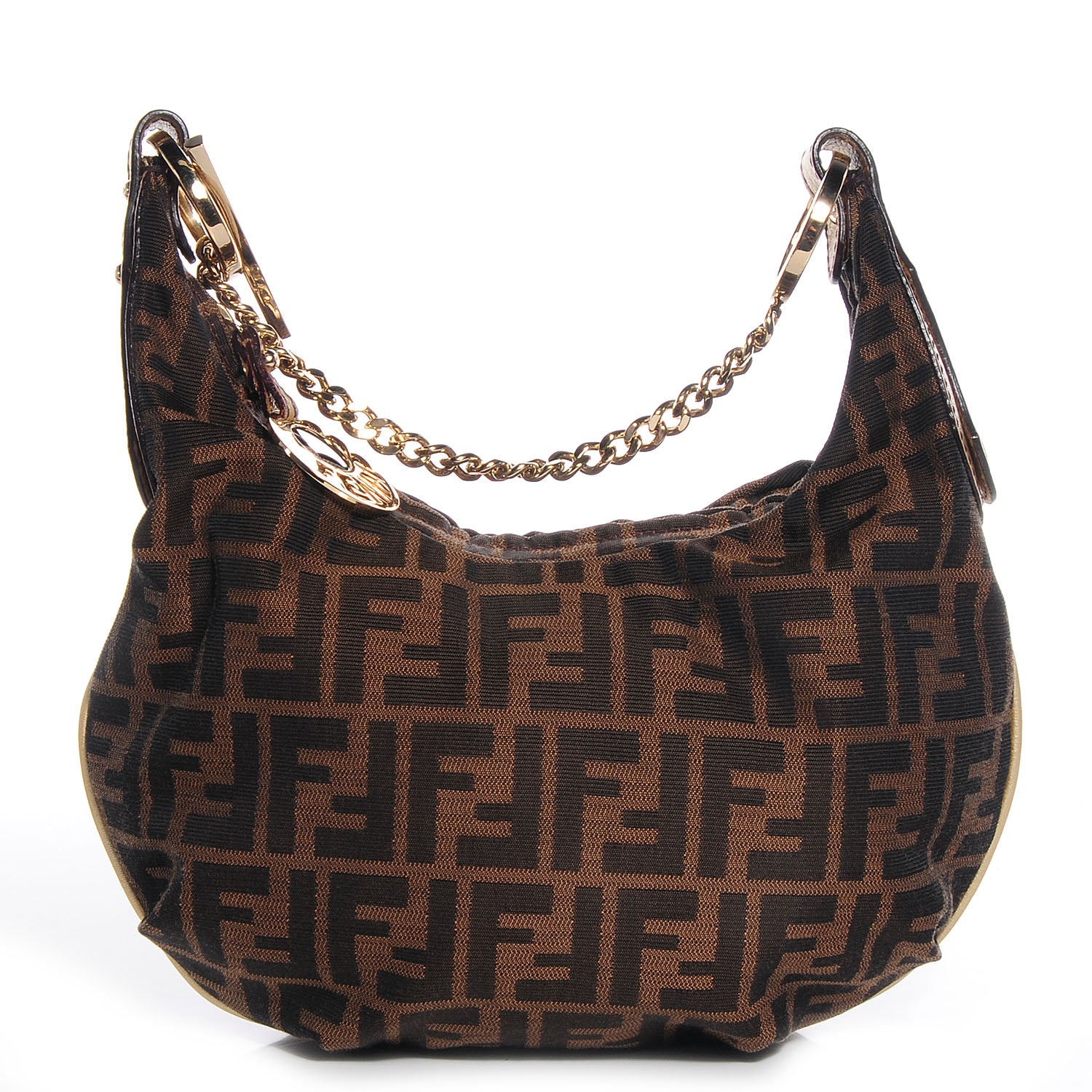 Fendi Zucca Laminated Vachetta Small Chef Chian Hobo Tobacco Bronzo 1 of 9
