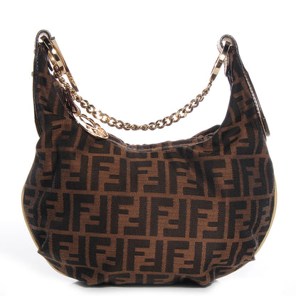 Fendi Zucca Laminated Vachetta Small Chef Chian Hobo Tobacco Bronzo 1 of 9