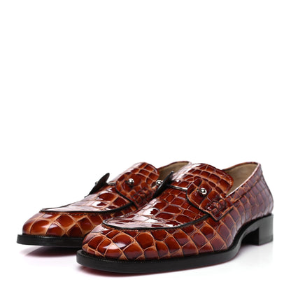 Christian Louboutin Croc Calfskin Embossed Chambelimoc Loafers 43 Acajou 4 of 9