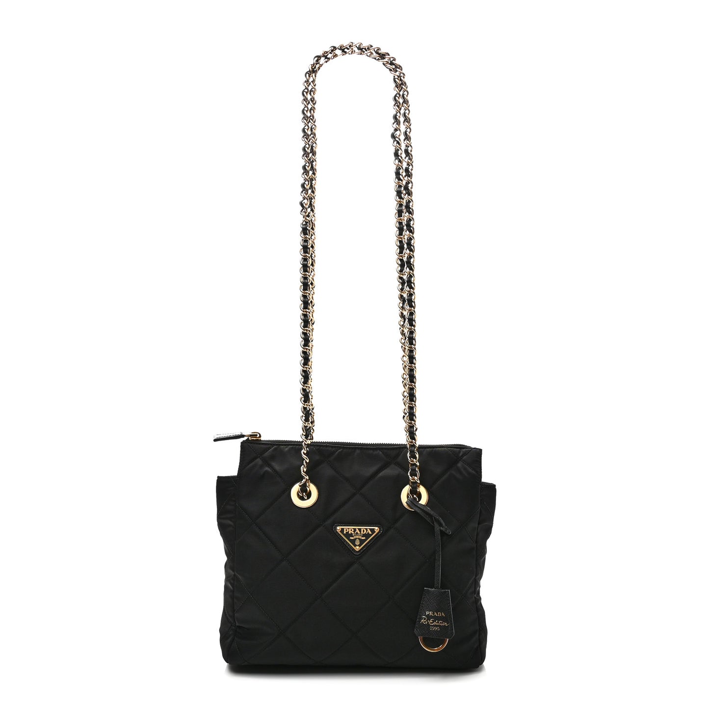 Re-Nylon Impuntu Quilted Re-Edition 1995 Chaine Small Tote Bag Black
