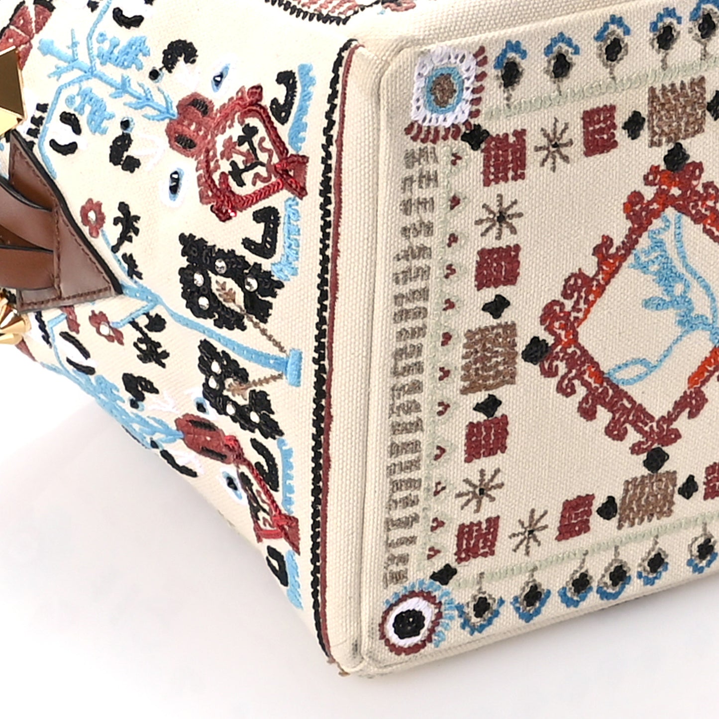 Frise Broderie Calfskin Mini Greekaba Tote Biscotto Multicolor
