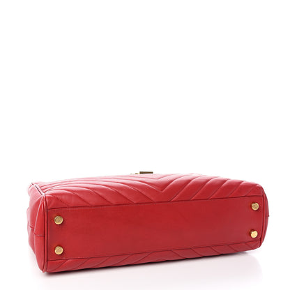 Saint Laurent Smooth Calfskin Matelasse Chevron Monogram Shopping Bag Red 3 of 15