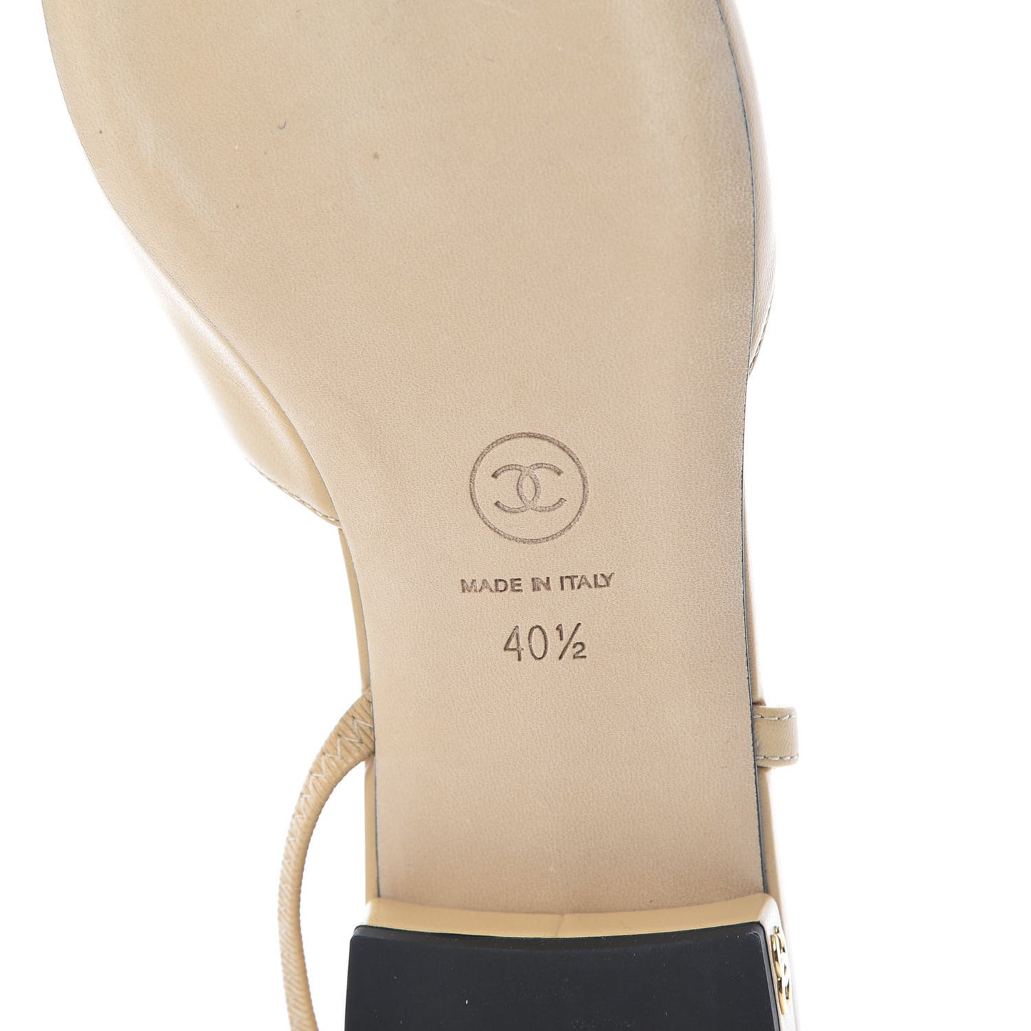 Goatskin Grosgrain Cap Toe CC Slingback Sandals 40.5 Beige Black