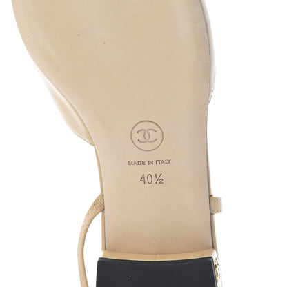 Chanel Goatskin Grosgrain Cap Toe CC Slingback Sandals 40.5 Beige Black 6 of 8