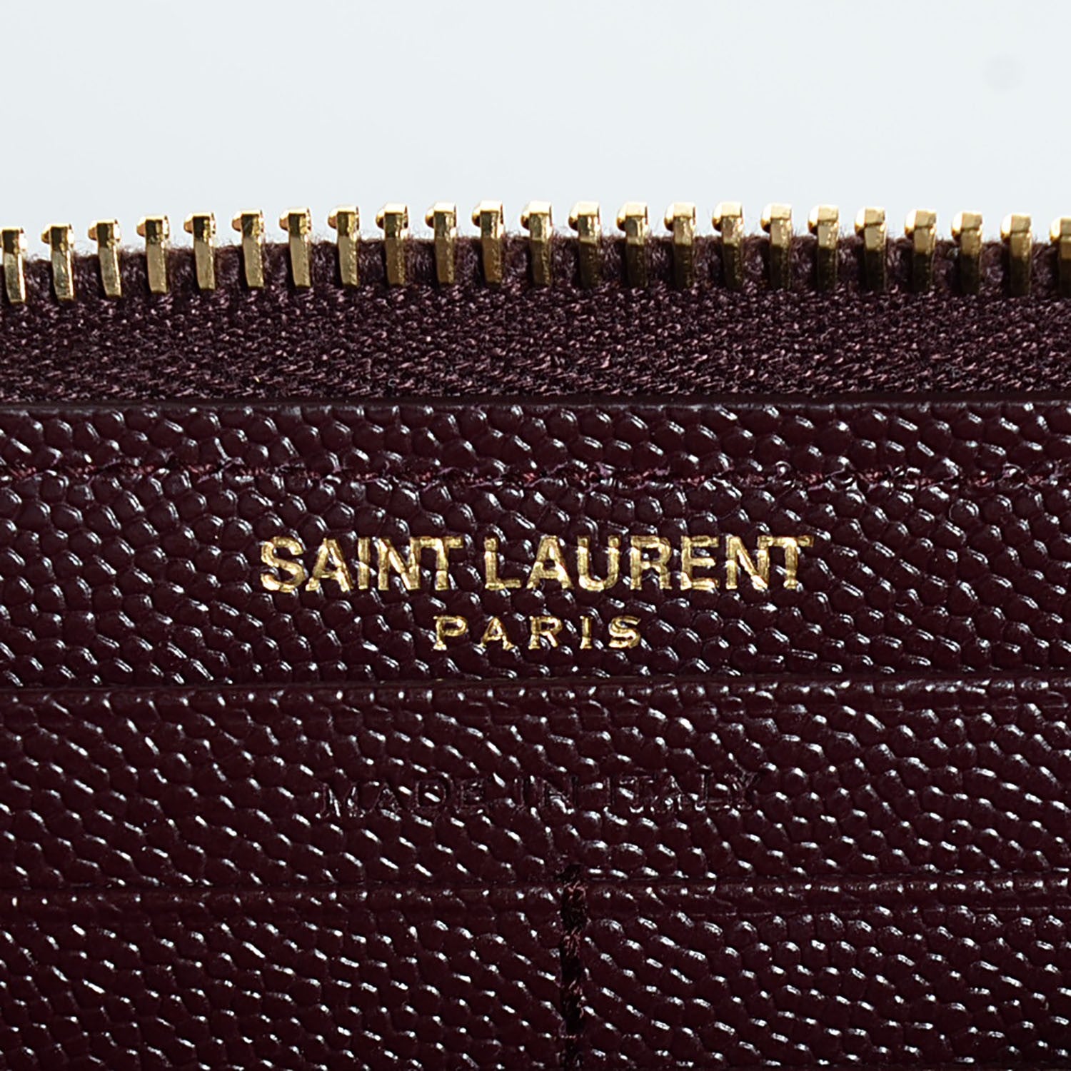 Saint Laurent Grain de Poudre Textured Matelasse Chevron Monogram Zip Around Wallet Bordeaux 5 of 8