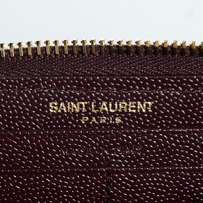 Saint Laurent Grain de Poudre Textured Matelasse Chevron Monogram Zip Around Wallet Bordeaux 5 of 8