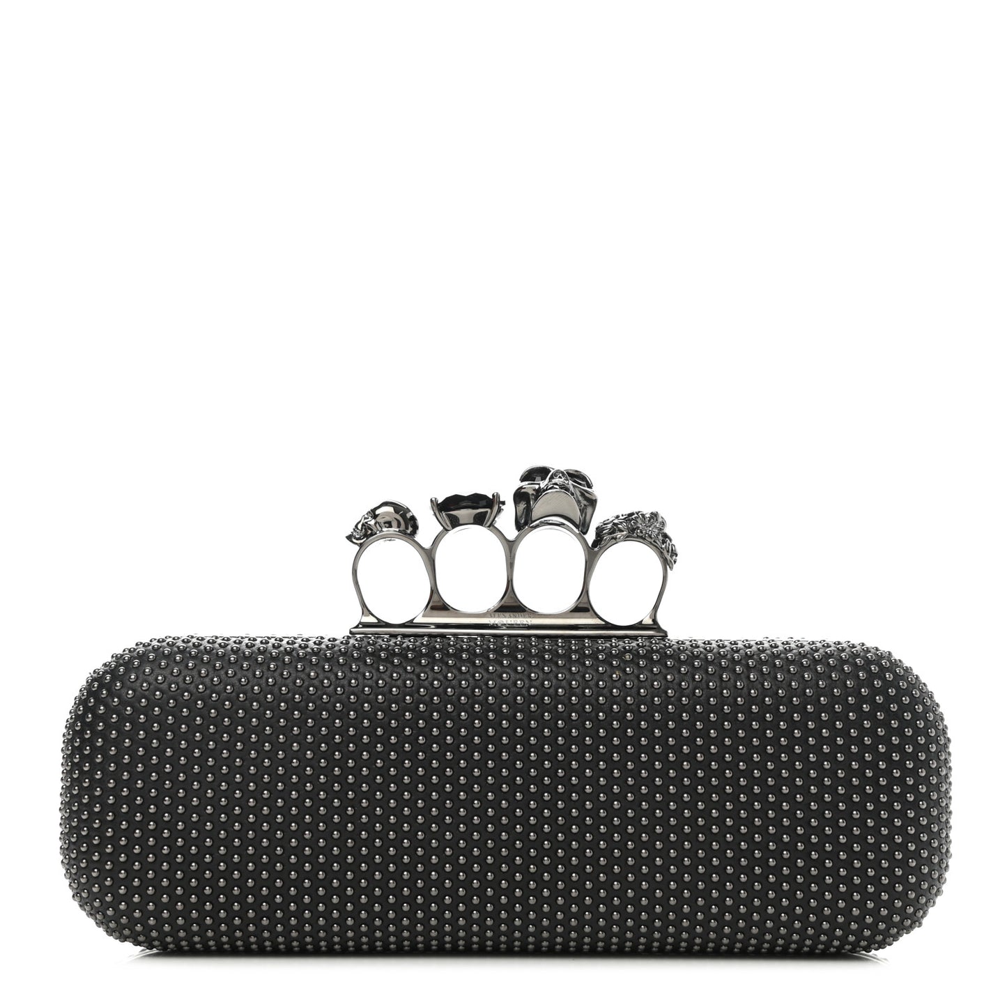 Suede Studded Skull Knuckle Box Clutch Black