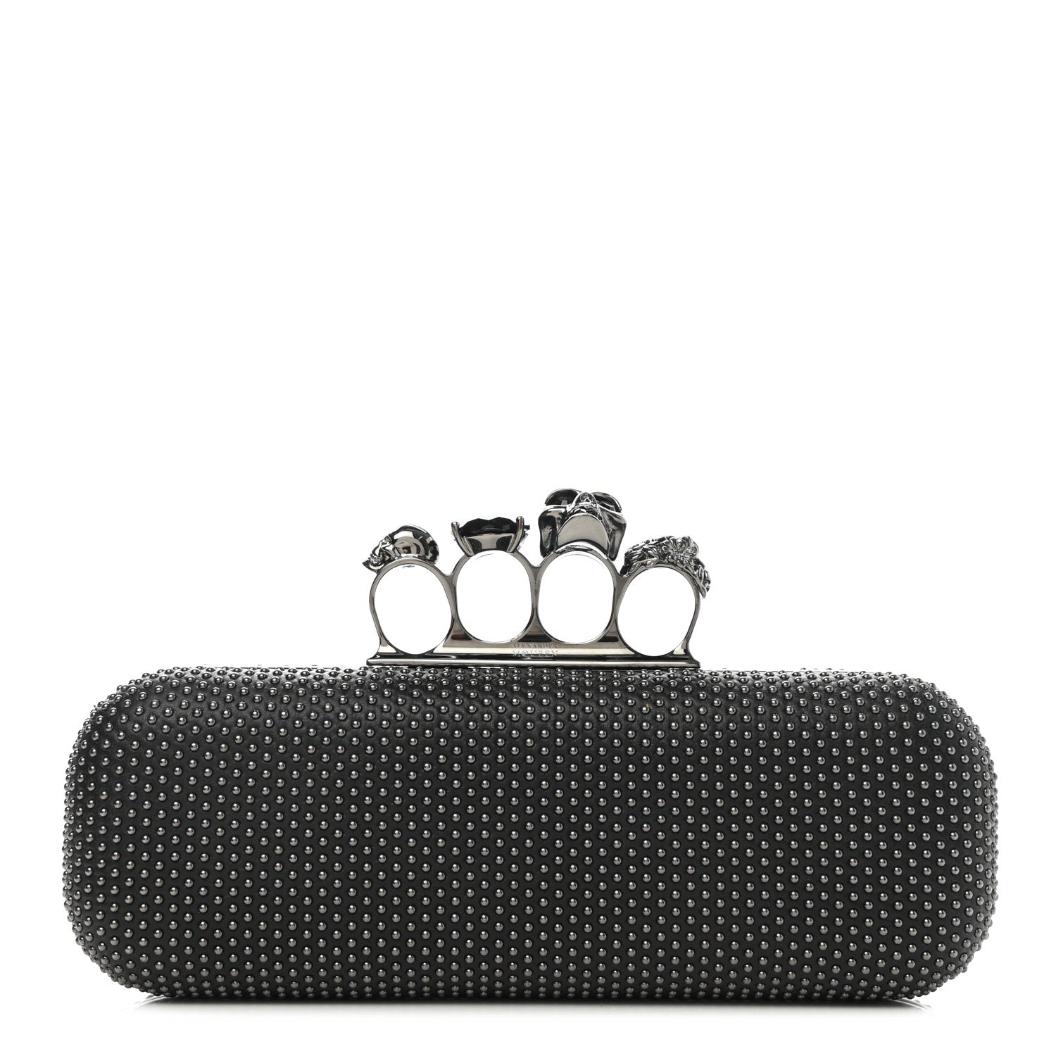 Alexander McQueen Suede Studded Skull Knuckle Box Clutch Black 1 of 7