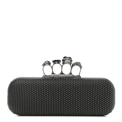 Alexander McQueen Suede Studded Skull Knuckle Box Clutch Black 1 of 7