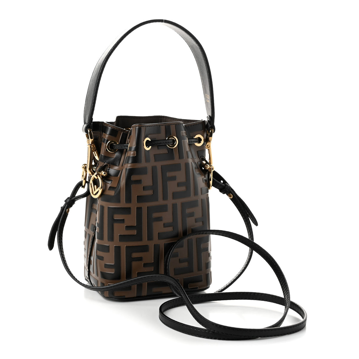 Fendi Vitello Liberty F is Fendi Bi-Color FF 1974 Embossed Mini Mon Tresor Bucket Bag Maya Black 3 of 10