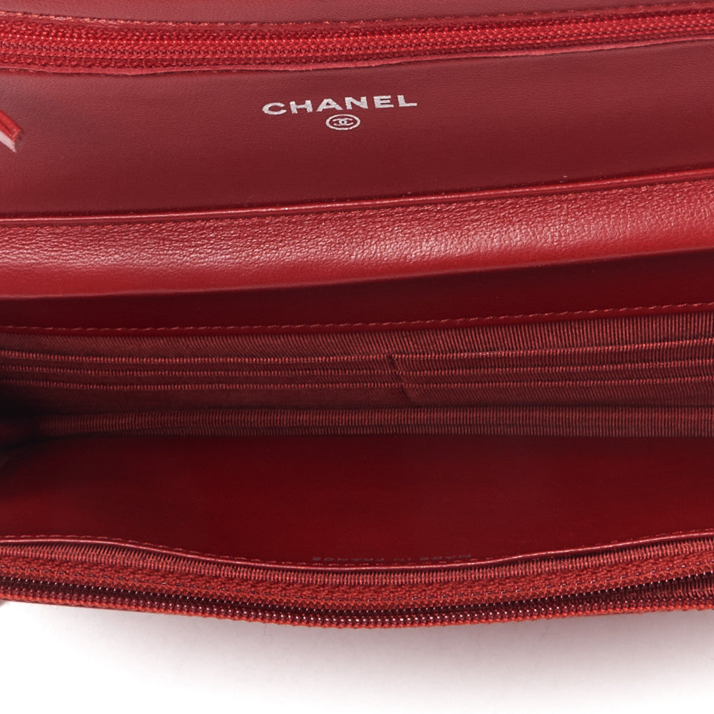 Chanel Lambskin Quilted Wallet On Chain WOC Red 6 of 9