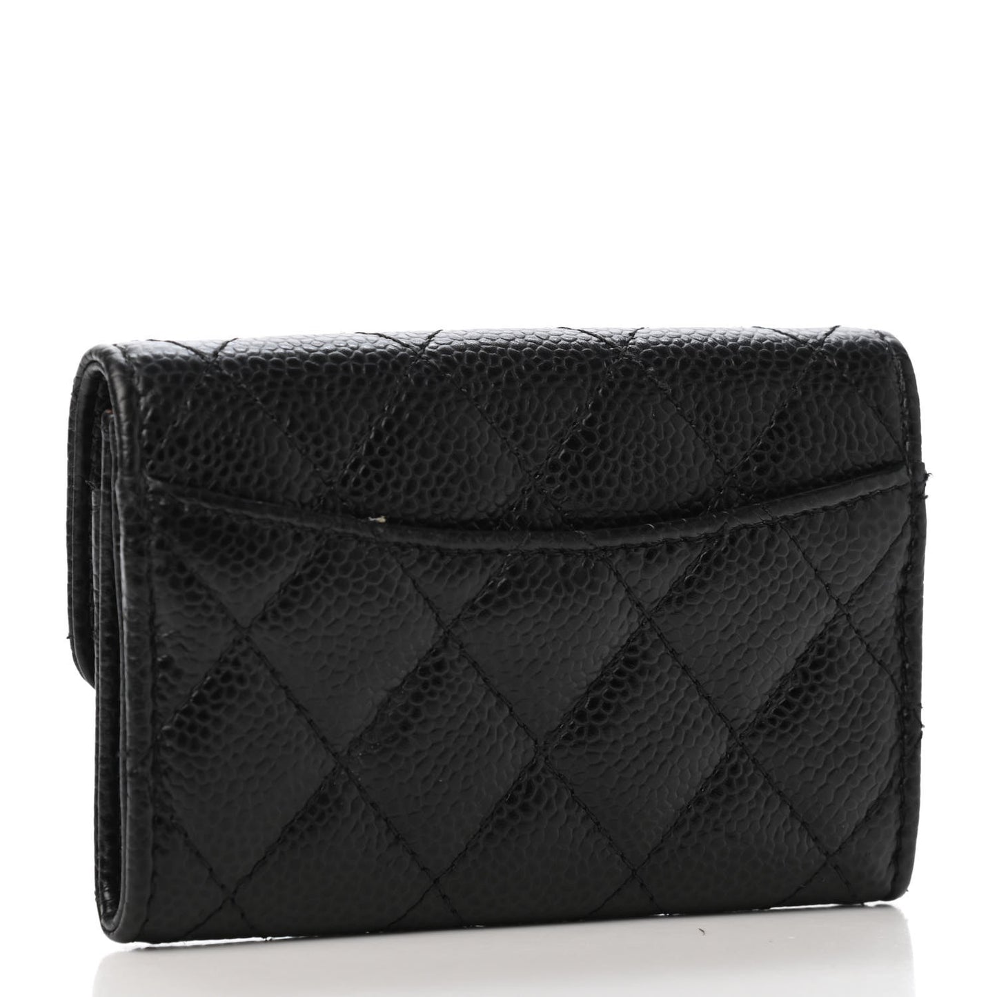 Caviar Quilted Flap Card Holder Wallet Black