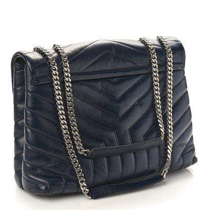 Saint Laurent Calfskin Y Quilted Monogram Medium Loulou Chain Satchel Denim Blue 3 of 10