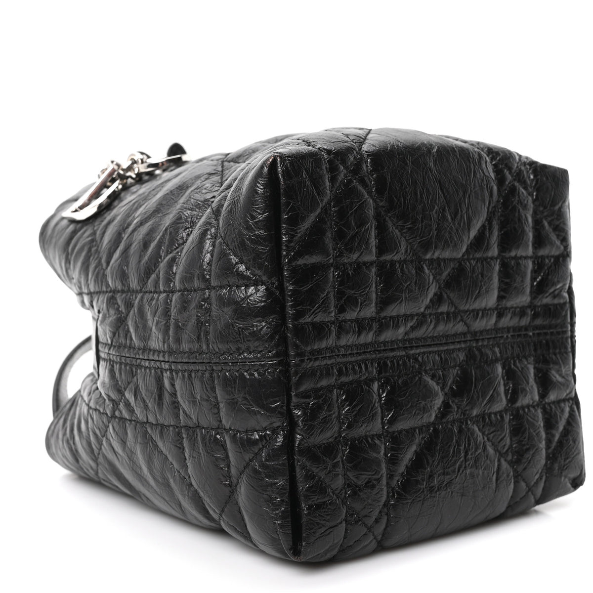 Crinkled Calfskin Macrocannage Small Toujours Vertical Tote Black