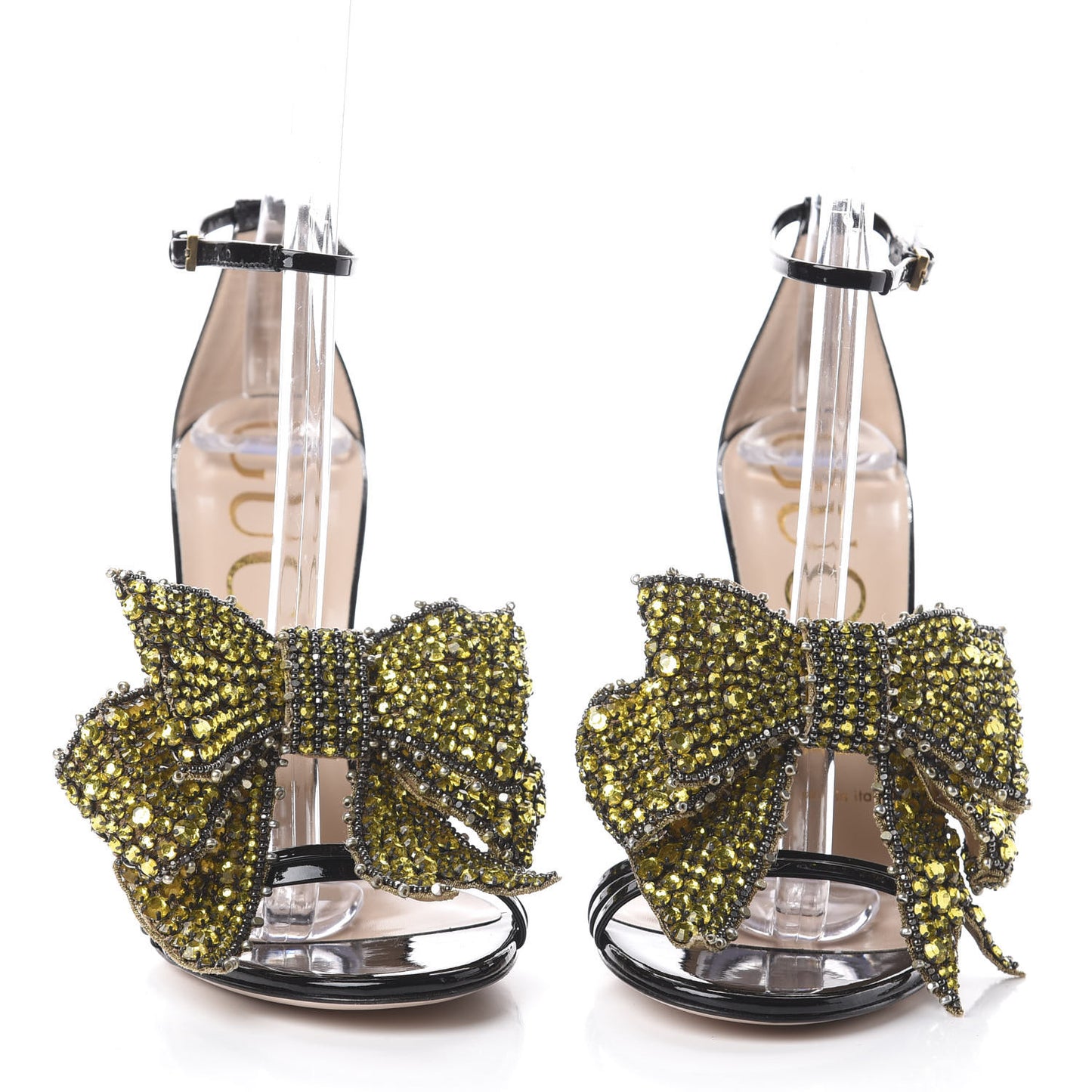 Patent Crystal Removable Bow Sandals 36 Black